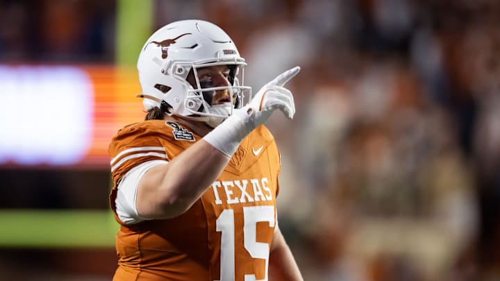 Dec 21, 2024; Austin, Texas, USA; Texas Longhorns defensive lineman Bill Norton (15) against the Clemson Tigers during the CFP National playoff first round at Darrell K Royal-Texas Memorial Stadium. Mandatory Credit: Mark J. Rebilas-Imagn Images