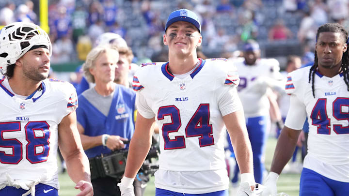Buffalo Bills safety Cole Bishop (24) after the game against the New York Jets at MetLife Stadium.