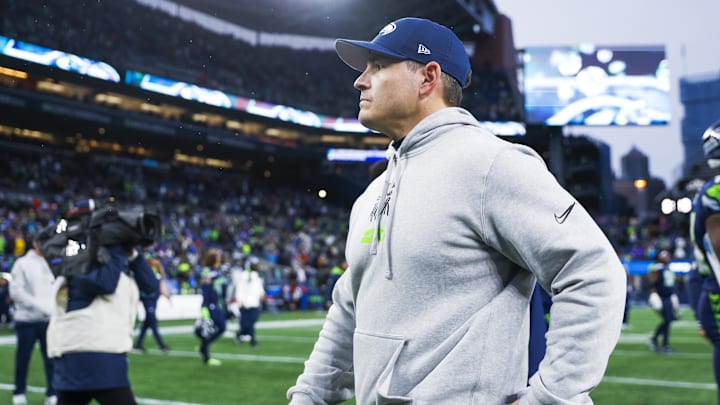 Dec 22, 2024; Seattle, Washington, USA; Seattle Seahawks head coach Mike Macdonald walks to the locker room following a loss against the Minnesota Vikings at Lumen Field. Mandatory Credit: Joe Nicholson-Imagn Images