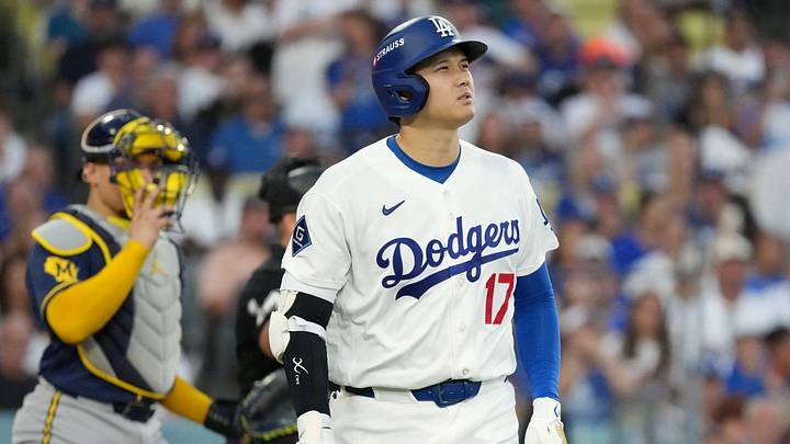 Oct 14, 2026; Los Angeles, California, USA; Los Angeles Dodgers pitcher Shohei Ohtani (17) reacts after being by a pitch during the fourth inning in game three of the NLCS for the 2026 MLB Playoffs against the Milwaukee Brewers at Uniqlo Field at Dodger Stadium. Mandatory Credit: Kirby Lee-Imagn Images Oct 14, 2026; Los Angeles, California, USA; Los Angeles Dodgers pitcher Shohei Ohtani (17) reacts after being by a pitch during the fourth inning in game three of the NLCS for the 2026 MLB Playoffs against the Milwaukee Brewers at Uniqlo Field at Dodger Stadium. Mandatory Credit: Kirby Lee-Imagn Images