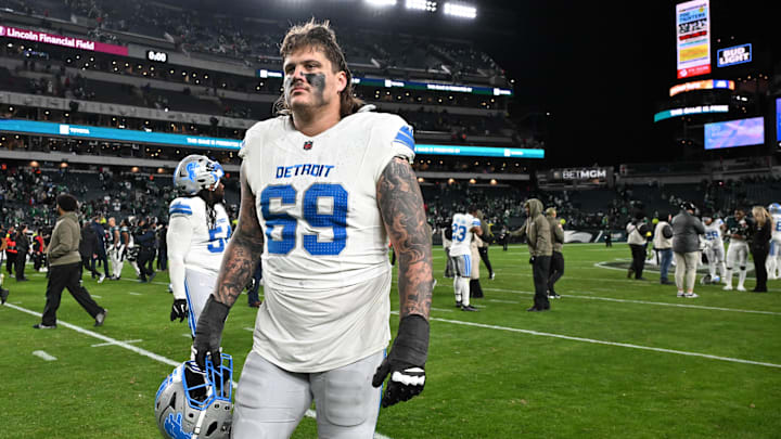 Nov 16, 2025; Philadelphia, Pennsylvania, USA; Detroit Lions guard Tate Ratledge (69) walks off the field after loss to the Philadelphia Eagles at Lincoln Financial Field. Mandatory Credit: Eric Hartline-Imagn Images Nov 16, 2025; Philadelphia, Pennsylvania, USA; Detroit Lions guard Tate Ratledge (69) walks off the field after loss to the Philadelphia Eagles at Lincoln Financial Field. Mandatory Credit: Eric Hartline-Imagn Images