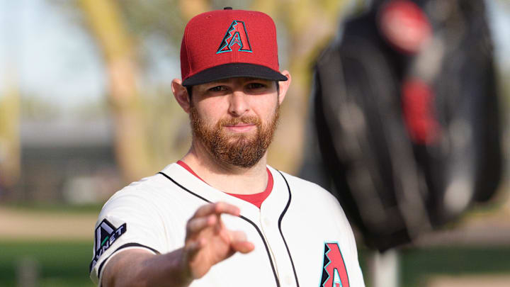 Feb 19, 2025; Scottsdale, AZ, USA; Arizona Diamondbacks pitcher Jordan Montgomery (52) poses for a portrait for MLB Media Day at Salt River Fields.  Mandatory Credit: Allan Henry-Imagn Images