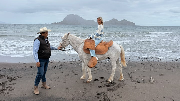 Olivia Dunne horseback riding in Loreto. Olivia Dunne horseback riding in Loreto.
