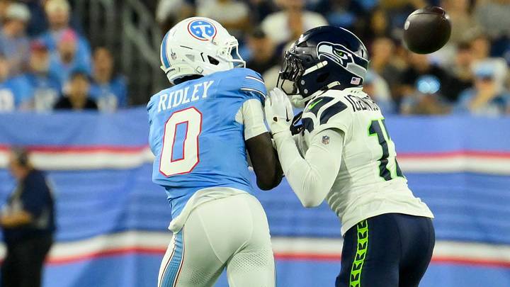 Aug 23, 2026; Nashville, Tennessee, USA; Seattle Seahawks cornerback Noah Igbinoghene (17) breaks up a pass thrown to Tennessee Titans wide receiver Calvin Ridley (0) during the first half at Nissan Stadium. Mandatory Credit: Steve Roberts-Imagn Images Aug 23, 2026; Nashville, Tennessee, USA; Seattle Seahawks cornerback Noah Igbinoghene (17) breaks up a pass thrown to Tennessee Titans wide receiver Calvin Ridley (0) during the first half at Nissan Stadium. Mandatory Credit: Steve Roberts-Imagn Images