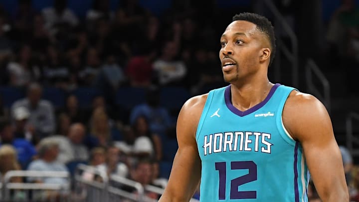 Apr 6, 2018; Orlando, FL, USA; Charlotte Hornets center Dwight Howard (12) in the second half against the Orlando Magic at Amway Center. Mandatory Credit: Jonathan Dyer-Imagn Images