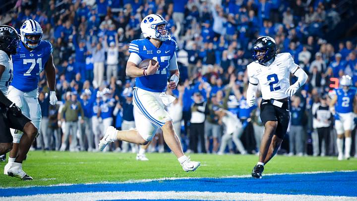 BYU quarterback Bear Bachmeier scores a touchdown against TCU BYU quarterback Bear Bachmeier scores a touchdown against TCU