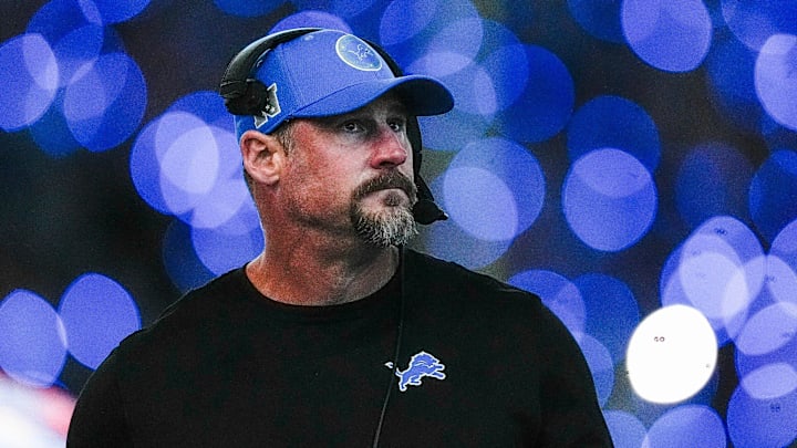 Detroit Lions head coach Dan Campbell looks on at a timeout against Chicago Bears during the second half at Ford Field in Detroit on Thursday, Nov. 28, 2024.