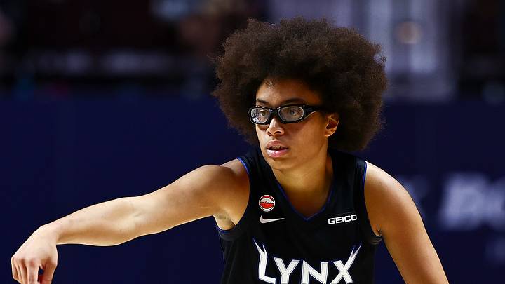 Sep 20, 2026; Uncasville, Connecticut, USA;  Minnesota Lynx guard Olivia Miles (5) dribbles the ball against Connecticut Sun in the second half at Mohegan Sun Arena.  Mandatory Credit: John Dufour-Imagn Images