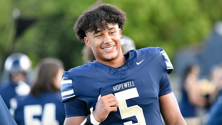 Hopewell quarterback James Armstrong celebrates with teammates during a game against Riverside. Hopewell quarterback James Armstrong celebrates with teammates during a game against Riverside.
