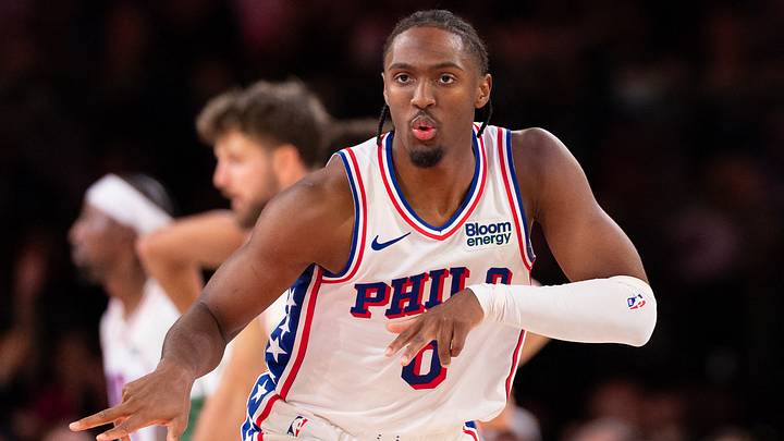 Oct 24, 2026; Philadelphia, Pennsylvania, USA; Philadelphia 76ers guard Tyrese Maxey (0) reacts after his three pointer against the Milwaukee Bucks during the third quarter at Xfinity Mobile Arena. Mandatory Credit: Bill Streicher-Imagn Images Oct 24, 2026; Philadelphia, Pennsylvania, USA; Philadelphia 76ers guard Tyrese Maxey (0) reacts after his three pointer against the Milwaukee Bucks during the third quarter at Xfinity Mobile Arena. Mandatory Credit: Bill Streicher-Imagn Images