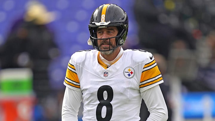 Dec 7, 2025; Baltimore, Maryland, USA; Pittsburgh Steelers quarterback Aaron Rodgers (8) during warmups before the game against the Baltimore Ravens at M&T Bank Stadium. Mandatory Credit: Mitch Stringer-Imagn Images Dec 7, 2025; Baltimore, Maryland, USA; Pittsburgh Steelers quarterback Aaron Rodgers (8) during warmups before the game against the Baltimore Ravens at M&T Bank Stadium. Mandatory Credit: Mitch Stringer-Imagn Images