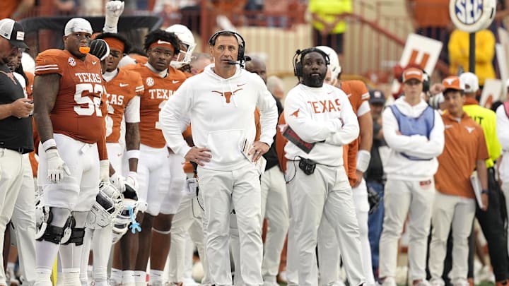 Nov 1, 2025; Austin, Texas, USA; Texas Longhorns head coach Steve Sarkisian observes the second half against the Vanderbilt Commodores at Darrell K Royal-Texas Memorial Stadium. Mandatory Credit: Scott Wachter-Imagn Images Nov 1, 2025; Austin, Texas, USA; Texas Longhorns head coach Steve Sarkisian observes the second half against the Vanderbilt Commodores at Darrell K Royal-Texas Memorial Stadium. Mandatory Credit: Scott Wachter-Imagn Images