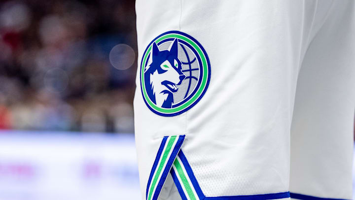 Detailed view of the Minnesota Timberwolves logo on Nov. 18, 2023.
