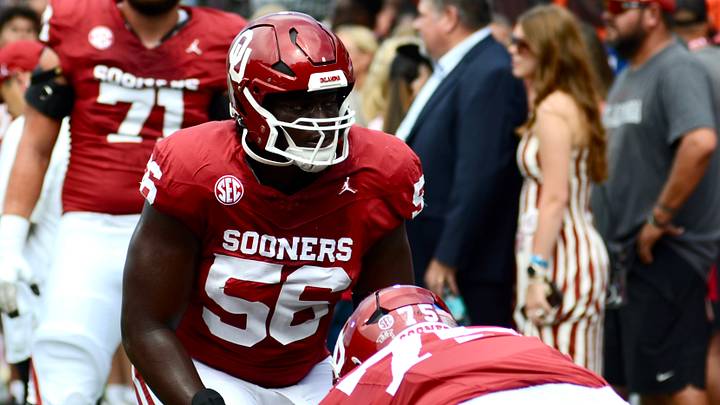 Oklahoma offensive lineman Michael Fasusi warms up before a contest at Gaylord Family-Oklahoma Memorial Stadium. Oklahoma offensive lineman Michael Fasusi warms up before a contest at Gaylord Family-Oklahoma Memorial Stadium.