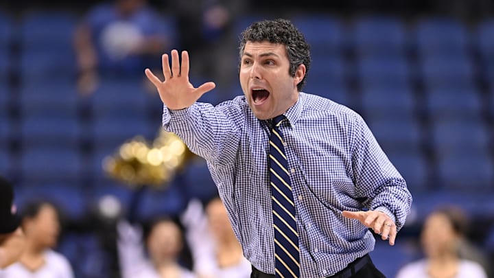 Former Georgia Tech Yellow Jackets head coach Josh Pastner reacts in the second half of the first round of the ACC Tournament at Greensboro Coliseum. 