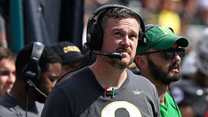 Sep 20, 2025; Eugene, Oregon, USA; Oregon Ducks head coach Dan Lanning looks on during the second quarter of the game against the Oregon State Beavers at Autzen Stadium. Mandatory Credit: Troy Wayrynen-Imagn Images Sep 20, 2025; Eugene, Oregon, USA; Oregon Ducks head coach Dan Lanning looks on during the second quarter of the game against the Oregon State Beavers at Autzen Stadium. Mandatory Credit: Troy Wayrynen-Imagn Images