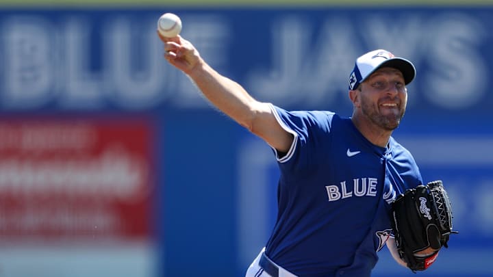 Mar 2, 2025: Toronto Blue Jays pitcher Max Scherzer (31) throws a pitch against the Philadelphia Phillies in the second inning during spring training at TD Ballpark. Mar 2, 2025: Toronto Blue Jays pitcher Max Scherzer (31) throws a pitch against the Philadelphia Phillies in the second inning during spring training at TD Ballpark.