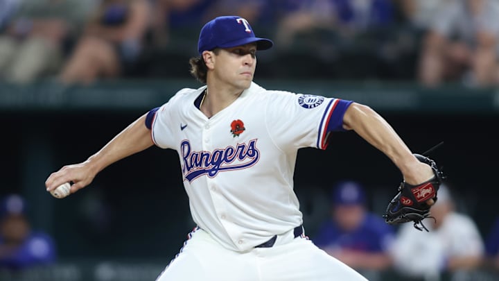 May 26, 2025; Arlington, Texas, USA; Texas Rangers pitcher Jacob deGrom (48) throws a pitch during the first inning against the Toronto Blue Jays at Globe Life Field. Mandatory Credit: Tim Heitman-Imagn Images May 26, 2025; Arlington, Texas, USA; Texas Rangers pitcher Jacob deGrom (48) throws a pitch during the first inning against the Toronto Blue Jays at Globe Life Field. Mandatory Credit: Tim Heitman-Imagn Images