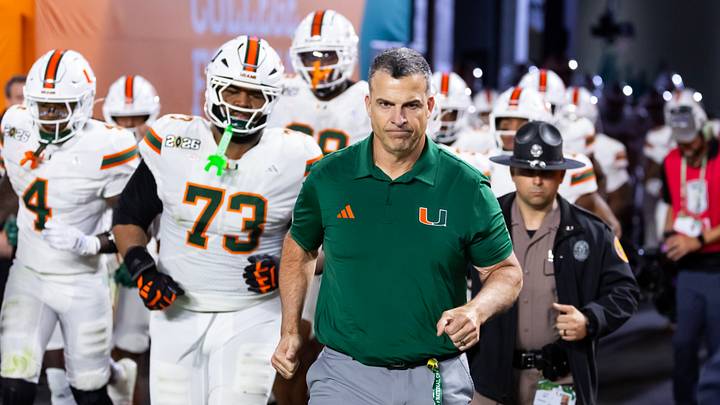 Jan 19, 2026; Miami Gardens, FL, USA; Miami Hurricanes head coach Mario Cristobal against the Indiana Hoosiers during the College Football Playoff National Championship game at Hard Rock Stadium. Mandatory Credit: Mark J. Rebilas-Imagn Images