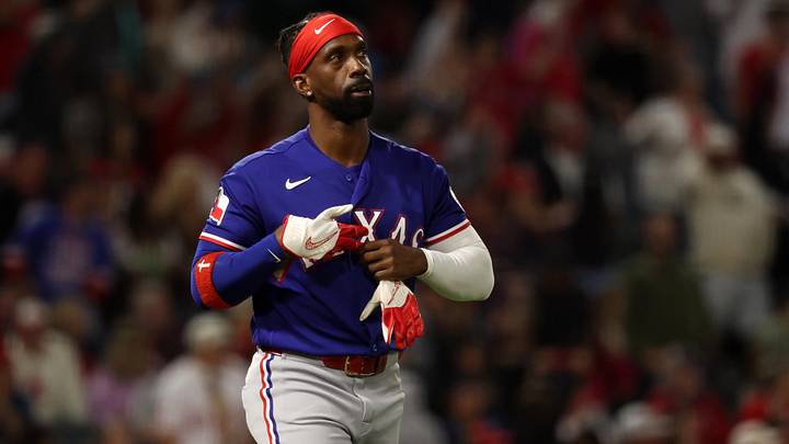 May 23, 2026; Anaheim, California, USA; Texas Rangers pinch hitter Andrew McCutchen (4) reacts after strike out during the seventh inning against the Los Angeles Angels at Angel Stadium. Mandatory Credit: Kiyoshi Mio-Imagn Images May 23, 2026; Anaheim, California, USA; Texas Rangers pinch hitter Andrew McCutchen (4) reacts after strike out during the seventh inning against the Los Angeles Angels at Angel Stadium. Mandatory Credit: Kiyoshi Mio-Imagn Images