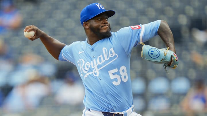 Aug 13, 2025; Kansas City, Missouri, USA; Kansas City Royals starting pitcher Luinder Avila (58) pitches during the eighth inning against the Washington Nationals at Kauffman Stadium. Mandatory Credit: Jay Biggerstaff-Imagn Images Aug 13, 2025; Kansas City, Missouri, USA; Kansas City Royals starting pitcher Luinder Avila (58) pitches during the eighth inning against the Washington Nationals at Kauffman Stadium. Mandatory Credit: Jay Biggerstaff-Imagn Images