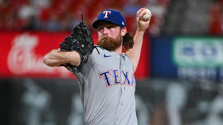 Jun 3, 2026; St. Louis, Missouri, USA; Texas Rangers pitcher Robby Ahlstrom (54) pitches against the St. Louis Cardinals in his Major League debut during the eighth inning at Busch Stadium. Mandatory Credit: Jeff Curry-Imagn Images