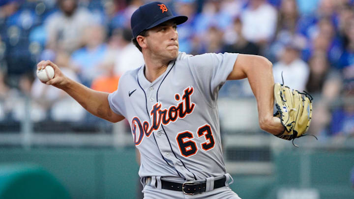 Detroit Tigers starting pitcher Beau Brieske (63) throws a pitch during the 2022 season. 