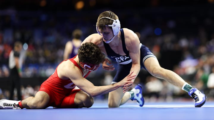 Luke Lilledahl of Penn State wrestles Marcello Milani of Cornell during the 2025 NCAA Wrestling Championships at Wells Fargo Center. Luke Lilledahl of Penn State wrestles Marcello Milani of Cornell during the 2025 NCAA Wrestling Championships at Wells Fargo Center.