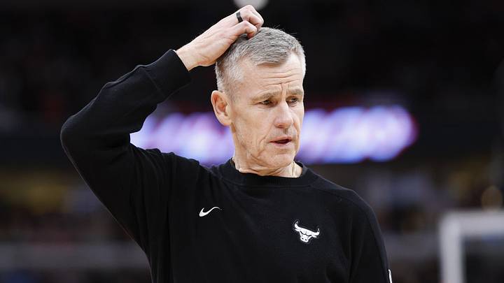 Apr 5, 2026; Chicago, Illinois, USA; Chicago Bulls head coach Billy Donovan reacts during the second half at United Center. Mandatory Credit: Kamil Krzaczynski-Imagn Images