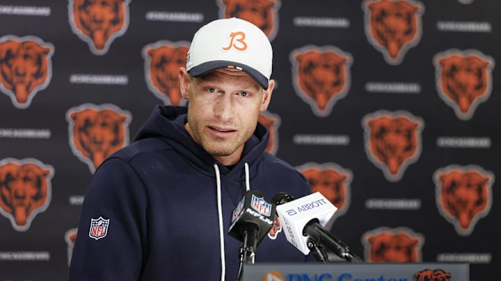Chicago Bears head coach Ben Johnson addresses the media at Halas Hall. Mandatory Credit: Kamil Krzaczynski-Imagn Images
