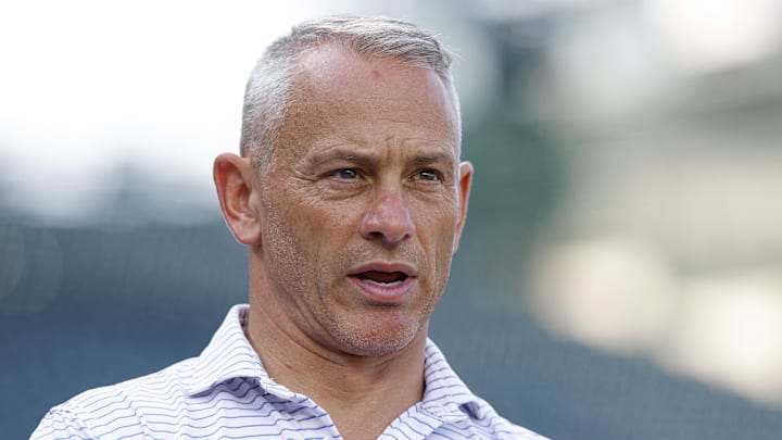 Jul 3, 2025; Chicago, Illinois, USA; Chicago Cubs president of baseball operations Jed Hoyer speaks before a baseball game between the Chicago Cubs and Cleveland Guardians at Wrigley Field. Jul 3, 2025; Chicago, Illinois, USA; Chicago Cubs president of baseball operations Jed Hoyer speaks before a baseball game between the Chicago Cubs and Cleveland Guardians at Wrigley Field.