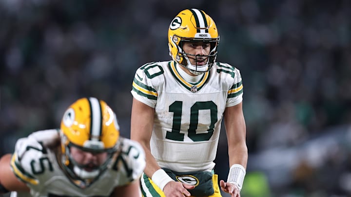 Green Bay Packers quarterback Jordan Love (10) waits for the snap against the Philadelphia Eagles in an NFC wild-card game.