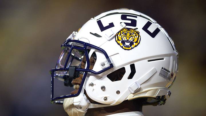 Detailed view of the LSU Tigers helmet against the Vanderbilt Commodores during the first half at Tiger Stadium. Detailed view of the LSU Tigers helmet against the Vanderbilt Commodores during the first half at Tiger Stadium.