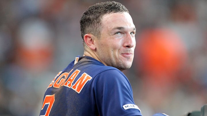 Jun 15, 2019; Houston, TX, USA; Houston Astros shortstop Alex Bregman (2) smiles while in the dugout during the eighth inning against the Toronto Blue Jays at Minute Maid Park Jun 15, 2019; Houston, TX, USA; Houston Astros shortstop Alex Bregman (2) smiles while in the dugout during the eighth inning against the Toronto Blue Jays at Minute Maid Park
