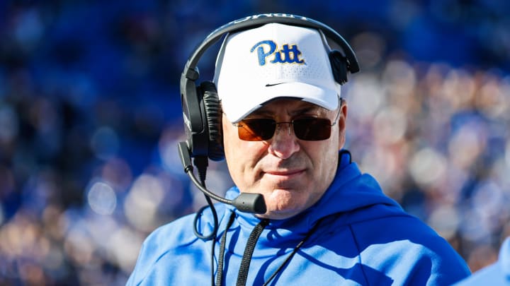 Nov 25, 2023; Durham, North Carolina, USA; Pittsburgh Panthers head coach Pat Narduzzi looks on