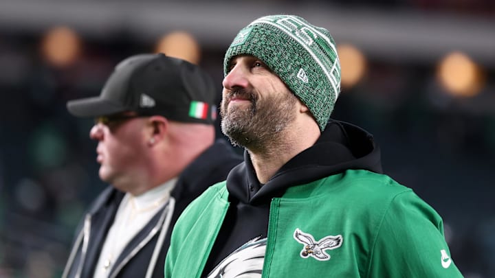Jan 4, 2026; Philadelphia, Pennsylvania, USA; Philadelphia Eagles head coach Nick Sirianni walks off the field after a loss to the Washington Commanders at Lincoln Financial Field. Mandatory Credit: Bill Streicher-Imagn Images