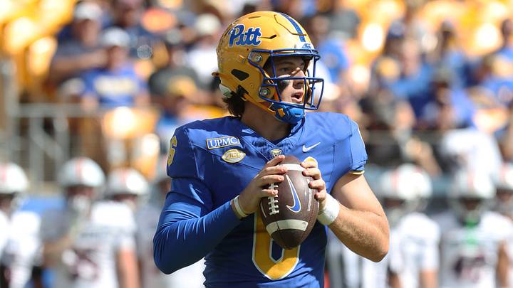 Sep 26, 2026; Pittsburgh, Pennsylvania, USA; Pittsburgh Panthers quarterback Mason Heintschel (6) looks to pass against the Bucknell Bison during the second quarter at Acrisure Stadium. Mandatory Credit: Charles LeClaire-Imagn Images Sep 26, 2026; Pittsburgh, Pennsylvania, USA; Pittsburgh Panthers quarterback Mason Heintschel (6) looks to pass against the Bucknell Bison during the second quarter at Acrisure Stadium. Mandatory Credit: Charles LeClaire-Imagn Images
