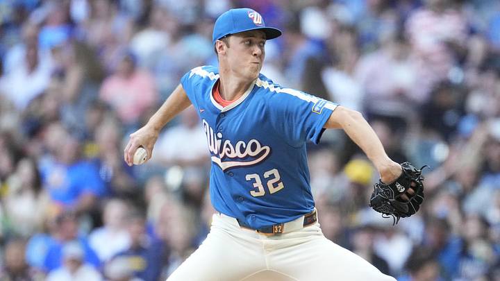 Jun 12, 2026; Milwaukee, Wisconsin, USA; Milwaukee Brewers pitcher Jacob Misiorowski (32) delivers a pitch against the Philadelphia Phillies in the second inning at American Family Field. Mandatory Credit: Michael McLoone-Imagn Images