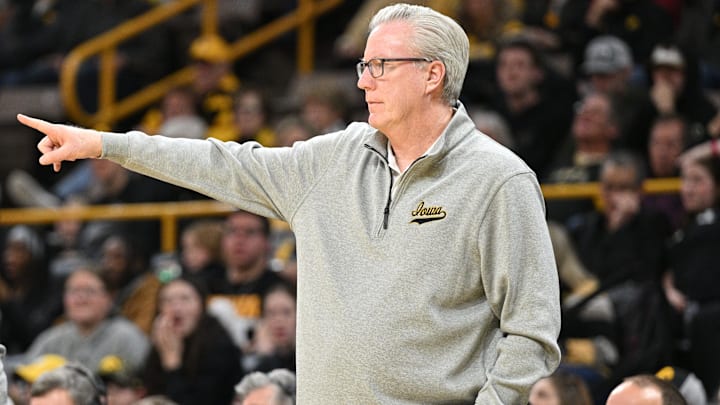 Dec 10, 2023; Iowa City, Iowa, USA; Iowa Hawkeyes head coach Fran McCaffery directs his team against the Michigan Wolverines during the first half at Carver-Hawkeye Arena. Mandatory Credit: Jeffrey Becker-Imagn Images Dec 10, 2023; Iowa City, Iowa, USA; Iowa Hawkeyes head coach Fran McCaffery directs his team against the Michigan Wolverines during the first half at Carver-Hawkeye Arena. Mandatory Credit: Jeffrey Becker-Imagn Images
