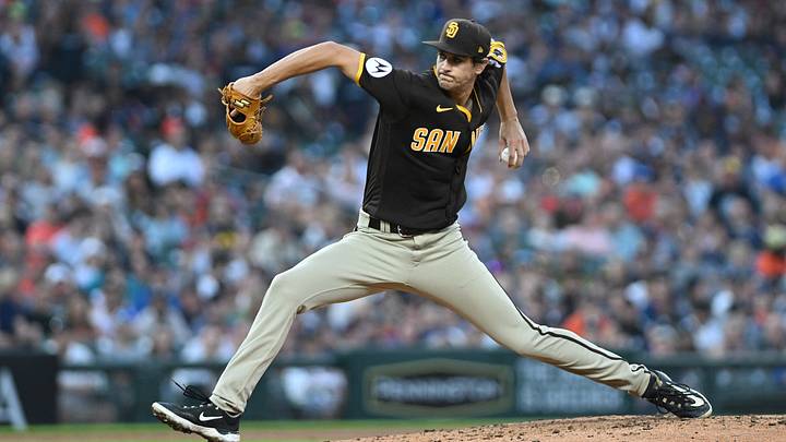 Jul 22, 2023; Detroit, Michigan, USA; San Diego Padres starting pitcher Jackson Wolf (43) throws a pitch against the Detroit Tigers in the fourth inning at Comerica Park. Mandatory Credit: Lon Horwedel-USA TODAY Sports