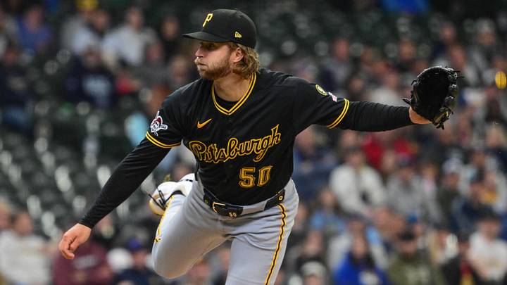 Apr 26, 2026; Milwaukee, Wisconsin, USA; Pittsburgh Pirates starting pitcher Carmen Mlodzinski (50) throws a pitch in the first inning against the Milwaukee Brewers at American Family Field. Mandatory Credit: Benny Sieu-Imagn Images Apr 26, 2026; Milwaukee, Wisconsin, USA; Pittsburgh Pirates starting pitcher Carmen Mlodzinski (50) throws a pitch in the first inning against the Milwaukee Brewers at American Family Field. Mandatory Credit: Benny Sieu-Imagn Images