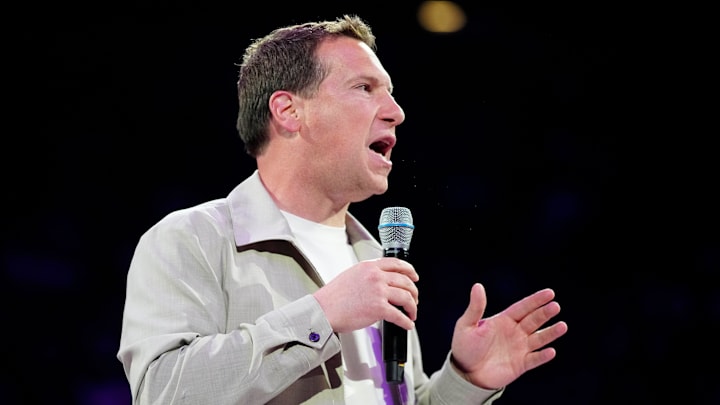 Mercury owner Mat Ishbia announces the Ring of Honor proceedings during the home opener at the Footprint Center on Saturday, May 18, 2024.