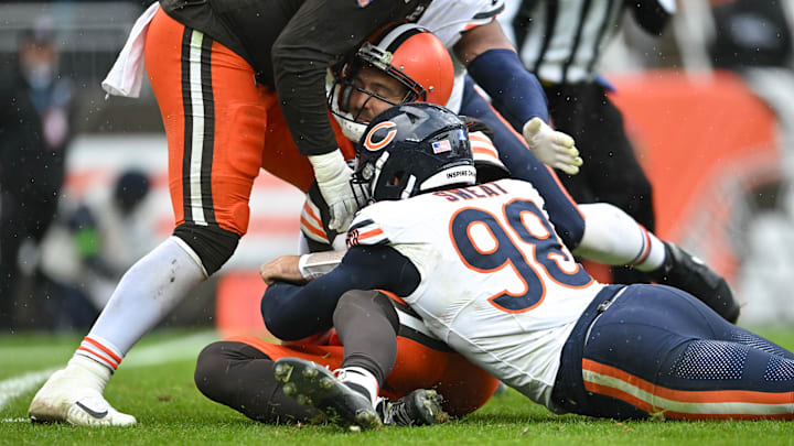 Montez Sweat, pictured above sacking Joe Flacco in a game against Cleveland last season, said that he will no longer accept losing to Green Bay. That is music to the ears of Bears fans all over the country.