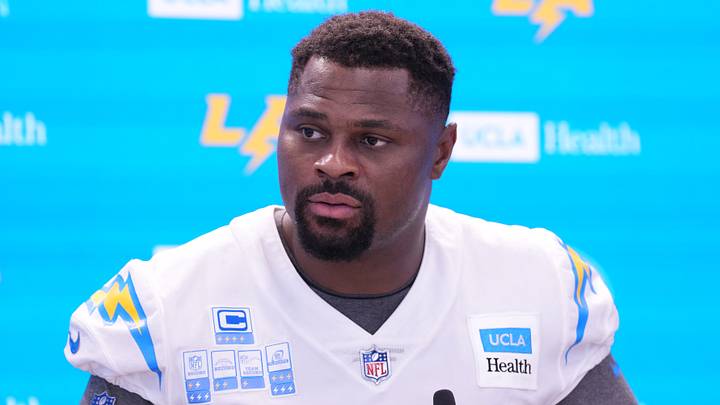 Jul 30, 2026; El Segundo, CA, USA; Los Angeles Chargers linebacker Khalil Mack at training camp press conference at The Bolt. Mandatory Credit: Kirby Lee-Imagn Images Jul 30, 2026; El Segundo, CA, USA; Los Angeles Chargers linebacker Khalil Mack at training camp press conference at The Bolt. Mandatory Credit: Kirby Lee-Imagn Images
