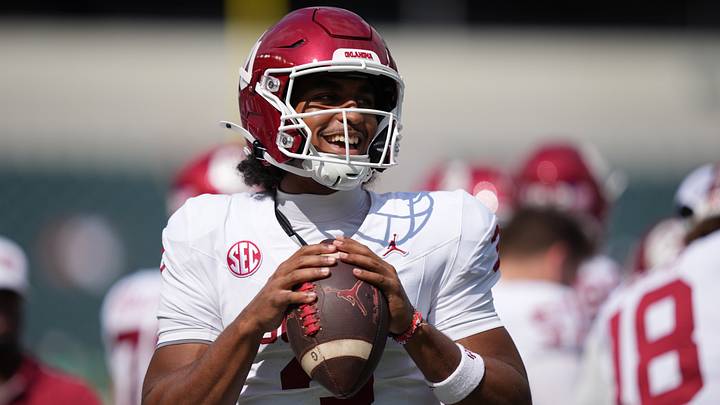 Sep 13, 2025; Philadelphia, Pennsylvania, USA; Oklahoma Sooners quarterback Michael Hawkins Jr (3) warms up against the Temple Owls in the second half at Lincoln Financial Field. Mandatory Credit: Kyle Ross-Imagn Images