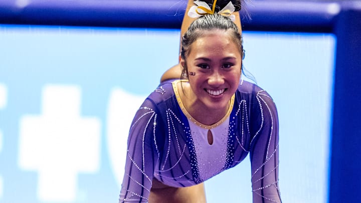 LSU Tigers Kailin Chio on the floor during the meet against the Georgia Bulldogs at Maravich Center. LSU Tigers Kailin Chio on the floor during the meet against the Georgia Bulldogs at Maravich Center.