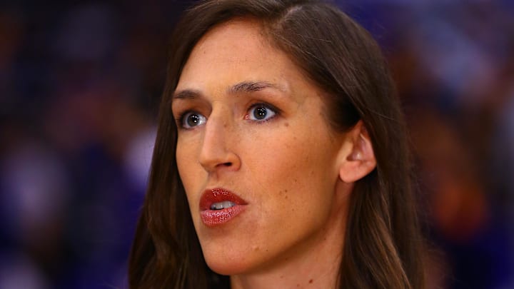 Sep 7, 2014; Phoenix, AZ, USA; ESPN announcer Rebecca Lobo during the game between the Phoenix Mercury against the Chicago Sky during game one of the WNBA Finals at US Airways Center. Mandatory Credit: Mark J. Rebilas-Imagn Images
