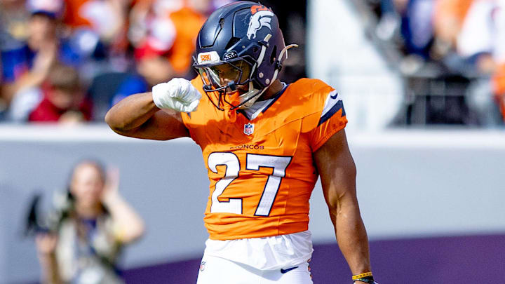 J.K. Dobbins celebrates a third-down conversion vs. the New York Giants. 