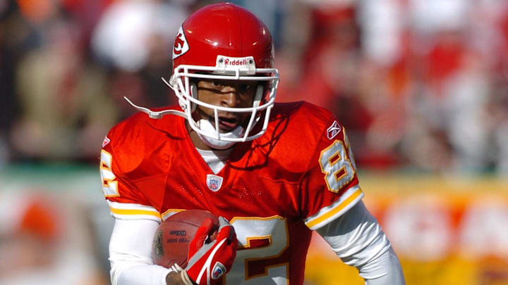 Dec 10, 2006; Kansas City, MO, USA; Kansas City Chiefs receiver (82) Dante Hall runs after a catch against the Baltimore Ravens in the first half at Arrowhead Stadium in Kansas City, MO. Mandatory Credit: John Rieger-Imagn Images Copyright (c) 2006 John Rieger