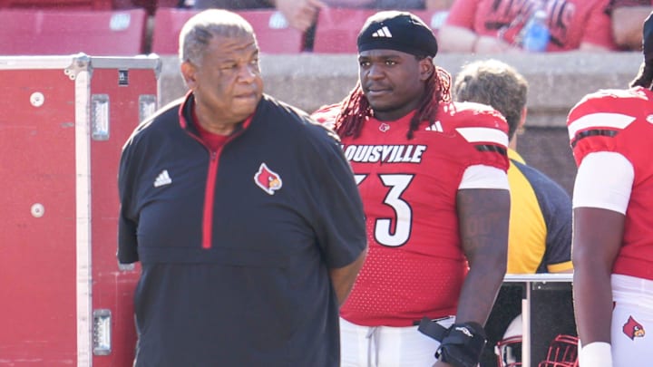 Vince Marrow, Louisville football's executive of player personnel, on the sidelines during the Cards' 51-17 win over Eastern Kentucky University at the Cardinals' season opener Saturday, August 30, 2025 at L&N Federal Credit Union Stadium in Louisville, Kentucky. Marrow left Kentucky earlier this year to work with UofL head football coach Jeff Brohm.